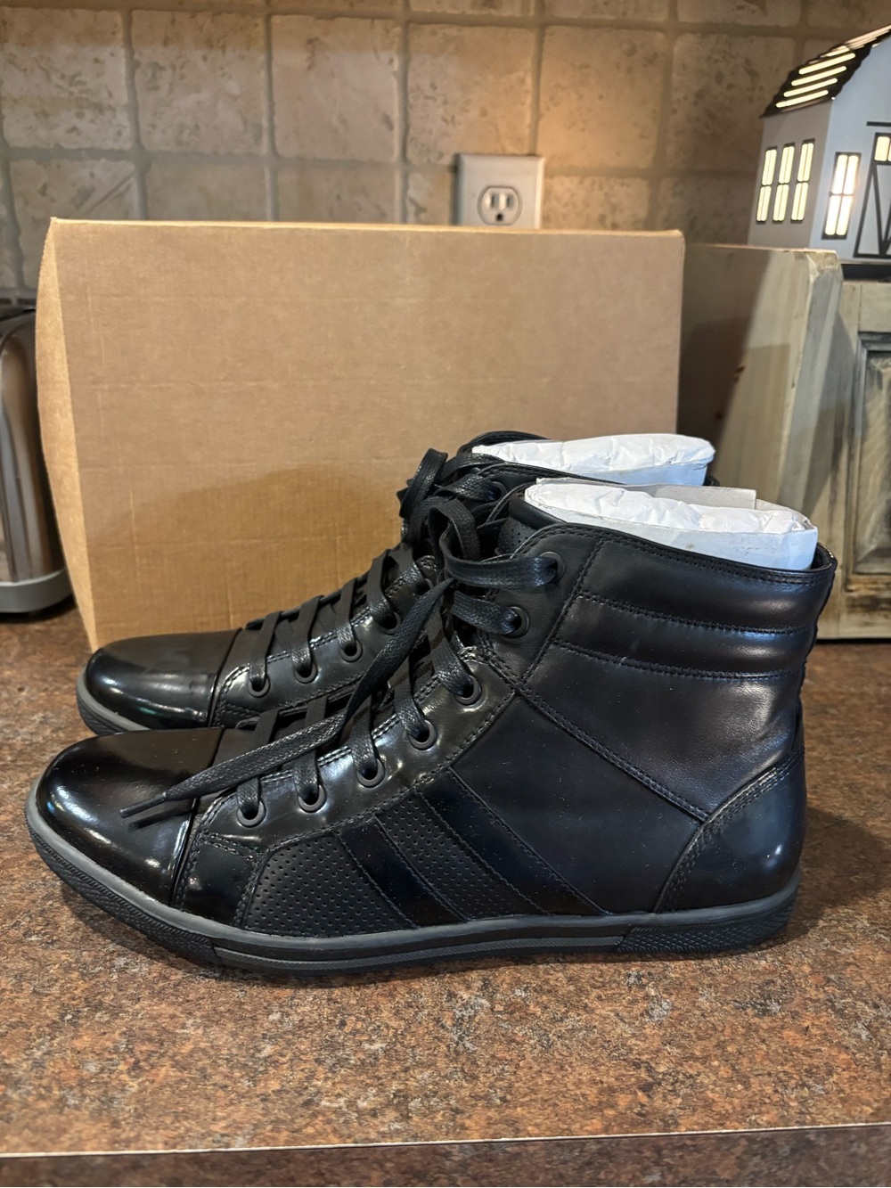 Kenneth Cole Men's Black Leather High-Top Sneakers